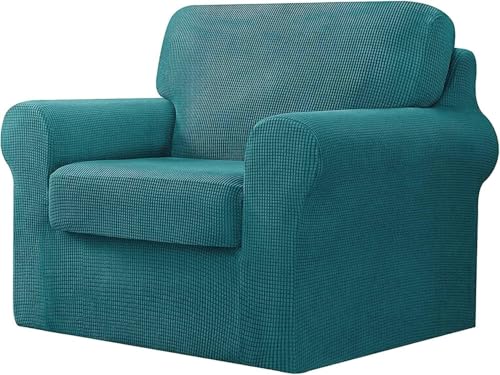 BUAOGDVG 7-teiliger Sofabezug, mit DREI separaten Rückenlehnen und DREI Kissen mit Gummiband, Jacquard-Spandex-Karostoff(Teal,1 posto) von BUAOGDVG
