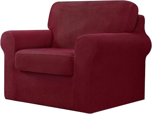 BUAOGDVG 7-teiliger Sofabezug, mit DREI separaten Rückenlehnen und DREI Kissen mit Gummiband, Jacquard-Spandex-Karostoff(Vino Rosso,1 posto) von BUAOGDVG