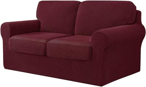 BUAOGDVG 7-teiliger Sofabezug, mit DREI separaten Rückenlehnen und DREI Kissen mit Gummiband, Jacquard-Spandex-Karostoff(Vino Rosso,2 posti) von BUAOGDVG