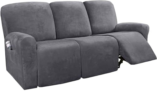 BUAOGDVG Relaxsessel-Schonbezug, Sofabezug, 8-teiliger Möbelschutz, edle Couch, Samt, Plüsch, formschlüssig, elegant, weich, elastische Unterseite(Grigio) von BUAOGDVG
