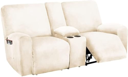 BUAOGDVG Relaxsofabezug mit Mittelkonsolen-Schonbezug, 8-teiliger Stretch-Samt-Relaxsofabezug for 2-Sitzer-Sofabezug, weiche und Dicke waschbare Möbel-Schonbezüge(Avorio) von BUAOGDVG