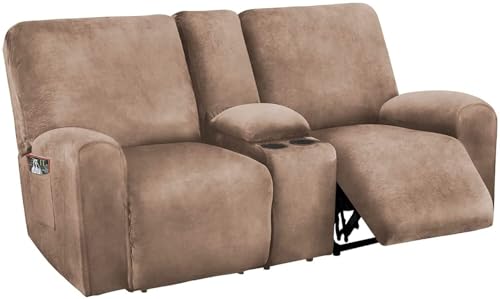BUAOGDVG Relaxsofabezug mit Mittelkonsolen-Schonbezug, 8-teiliger Stretch-Samt-Relaxsofabezug for 2-Sitzer-Sofabezug, weiche und Dicke waschbare Möbel-Schonbezüge(Cammello) von BUAOGDVG
