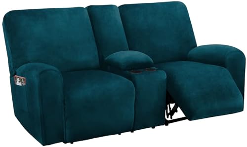 BUAOGDVG Relaxsofabezug mit Mittelkonsolen-Schonbezug, 8-teiliger Stretch-Samt-Relaxsofabezug for 2-Sitzer-Sofabezug, weiche und Dicke waschbare Möbel-Schonbezüge(Deep Teal) von BUAOGDVG