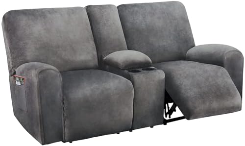 BUAOGDVG Relaxsofabezug mit Mittelkonsolen-Schonbezug, 8-teiliger Stretch-Samt-Relaxsofabezug for 2-Sitzer-Sofabezug, weiche und Dicke waschbare Möbel-Schonbezüge(Grigio) von BUAOGDVG