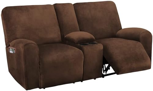 BUAOGDVG Relaxsofabezug mit Mittelkonsolen-Schonbezug, 8-teiliger Stretch-Samt-Relaxsofabezug for 2-Sitzer-Sofabezug, weiche und Dicke waschbare Möbel-Schonbezüge(Marrone) von BUAOGDVG