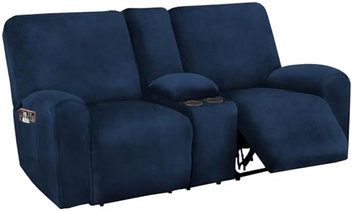 BUAOGDVG Relaxsofabezug mit Mittelkonsolen-Schonbezug, 8-teiliger Stretch-Samt-Relaxsofabezug for 2-Sitzer-Sofabezug, weiche und Dicke waschbare Möbel-Schonbezüge(Navy) von BUAOGDVG