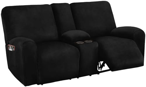 BUAOGDVG Relaxsofabezug mit Mittelkonsolen-Schonbezug, 8-teiliger Stretch-Samt-Relaxsofabezug for 2-Sitzer-Sofabezug, weiche und Dicke waschbare Möbel-Schonbezüge(Nero) von BUAOGDVG