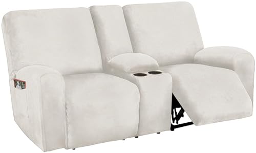 BUAOGDVG Relaxsofabezug mit Mittelkonsolen-Schonbezug, 8-teiliger Stretch-Samt-Relaxsofabezug for 2-Sitzer-Sofabezug, weiche und Dicke waschbare Möbel-Schonbezüge(Off White) von BUAOGDVG