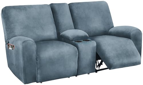 BUAOGDVG Relaxsofabezug mit Mittelkonsolen-Schonbezug, 8-teiliger Stretch-Samt-Relaxsofabezug for 2-Sitzer-Sofabezug, weiche und Dicke waschbare Möbel-Schonbezüge(Pietra Blu) von BUAOGDVG