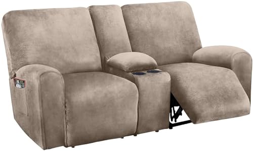 BUAOGDVG Relaxsofabezug mit Mittelkonsolen-Schonbezug, 8-teiliger Stretch-Samt-Relaxsofabezug for 2-Sitzer-Sofabezug, weiche und Dicke waschbare Möbel-Schonbezüge(Taupe) von BUAOGDVG