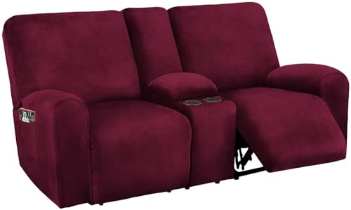 BUAOGDVG Relaxsofabezug mit Mittelkonsolen-Schonbezug, 8-teiliger Stretch-Samt-Relaxsofabezug for 2-Sitzer-Sofabezug, weiche und Dicke waschbare Möbel-Schonbezüge(Vino Rosso) von BUAOGDVG