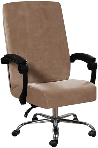 BUAOGDVG Samtbezug for Bürostühle, dehnbar, for Computer-Schreibtischstühle, Chefsesselbezug, abnehmbar, staubdicht, mit hoher Rückenlehne, Drehstuhlbezug(Cammello) von BUAOGDVG