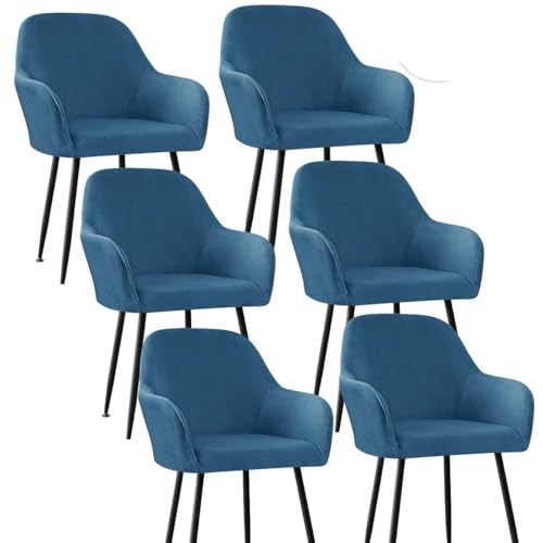 BUAOGDVG Skandinavischer Stuhlbezug 4er/2er/6er Set mit Armlehnen Stretch Samt Esszimmerstuhlhussen Sesselhussen for Küche Zuhause Restaurant(Blue Bleu,6pcs) von BUAOGDVG