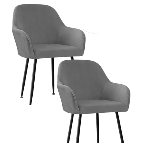 BUAOGDVG Skandinavischer Stuhlbezug 4er/2er/6er Set mit Armlehnen Stretch Samt Esszimmerstuhlhussen Sesselhussen for Küche Zuhause Restaurant(Dark Grey,2pcs) von BUAOGDVG