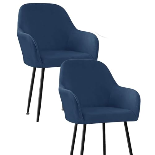 BUAOGDVG Skandinavischer Stuhlbezug 4er/2er/6er Set mit Armlehnen Stretch Samt Esszimmerstuhlhussen Sesselhussen for Küche Zuhause Restaurant(Navy Blue,2pcs) von BUAOGDVG