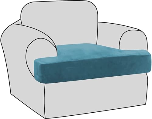 BUAOGDVG Stretch-Samt-T-Kissen-Stuhlbezüge for Wohnzimmer, Sessel, Sofabezug, Couchbezug, T-Kissenbezug, Wohnzimmer-Sitzbezug mit Gummibändern(Blu Pavone) von BUAOGDVG