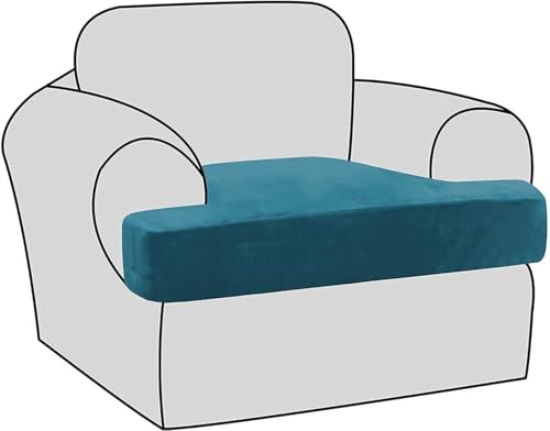 BUAOGDVG Stretch-Samt-T-Kissen-Stuhlbezüge for Wohnzimmer, Sessel, Sofabezug, Couchbezug, T-Kissenbezug, Wohnzimmer-Sitzbezug mit Gummibändern(Deep Teal) von BUAOGDVG