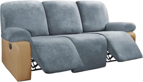 BUAOGDVG Stretch-Sofabezug aus Samt for Liegestühle, Couchbezug for Liegestühle, Rutschfester Antifouling-Sofaschutz for die Couch(Blu Pietra,3 Posti) von BUAOGDVG
