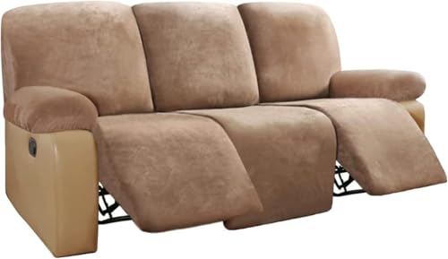 BUAOGDVG Stretch-Sofabezug aus Samt for Liegestühle, Couchbezug for Liegestühle, Rutschfester Antifouling-Sofaschutz for die Couch(Cammello,3 Posti) von BUAOGDVG