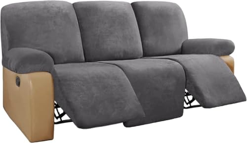 BUAOGDVG Stretch-Sofabezug aus Samt for Liegestühle, Couchbezug for Liegestühle, Rutschfester Antifouling-Sofaschutz for die Couch(Grigio,3 Posti) von BUAOGDVG