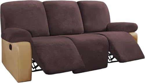 BUAOGDVG Stretch-Sofabezug aus Samt for Liegestühle, Couchbezug for Liegestühle, Rutschfester Antifouling-Sofaschutz for die Couch(Marrone,3 Posti) von BUAOGDVG