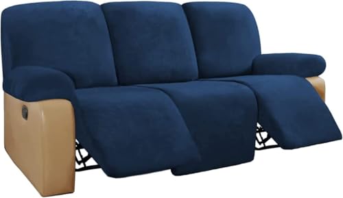 BUAOGDVG Stretch-Sofabezug aus Samt for Liegestühle, Couchbezug for Liegestühle, Rutschfester Antifouling-Sofaschutz for die Couch(Navy,3 Posti) von BUAOGDVG
