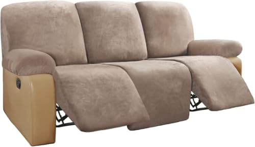BUAOGDVG Stretch-Sofabezug aus Samt for Liegestühle, Couchbezug for Liegestühle, Rutschfester Antifouling-Sofaschutz for die Couch(Taupe,3 Posti) von BUAOGDVG