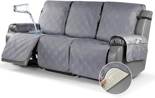 BUAOGDVG Wasserdichter, gesteppter Liegestuhlbezug for 1-Sitzer, Rutschfester, schmutzabweisender Sofabezug for Schutz des Sofas mit Gummiband(Grigio Chiaro,3 Posti) von BUAOGDVG