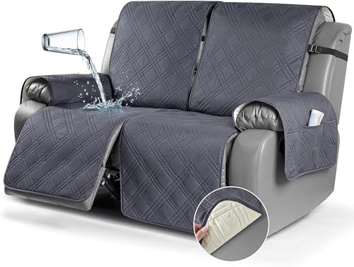 BUAOGDVG Wasserdichter, gesteppter Liegestuhlbezug for 1-Sitzer, Rutschfester, schmutzabweisender Sofabezug for Schutz des Sofas mit Gummiband(Grigio Scuro,2 Posti) von BUAOGDVG