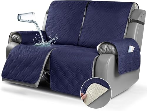 BUAOGDVG Wasserdichter, gesteppter Liegestuhlbezug for 1-Sitzer, Rutschfester, schmutzabweisender Sofabezug for Schutz des Sofas mit Gummiband(Navy,2 Posti) von BUAOGDVG