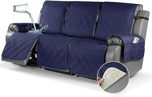 BUAOGDVG Wasserdichter, gesteppter Liegestuhlbezug for 1-Sitzer, Rutschfester, schmutzabweisender Sofabezug for Schutz des Sofas mit Gummiband(Navy,3 Posti) von BUAOGDVG