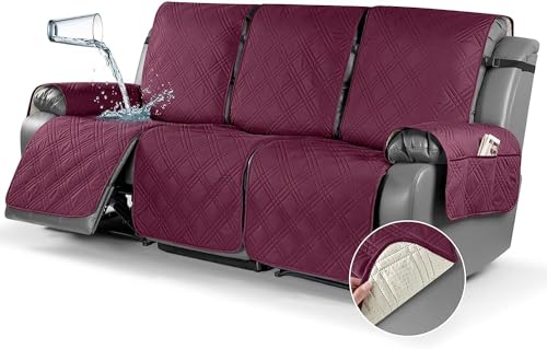 BUAOGDVG Wasserdichter, gesteppter Liegestuhlbezug for 1-Sitzer, Rutschfester, schmutzabweisender Sofabezug for Schutz des Sofas mit Gummiband(Vino Rosso,3 Posti) von BUAOGDVG