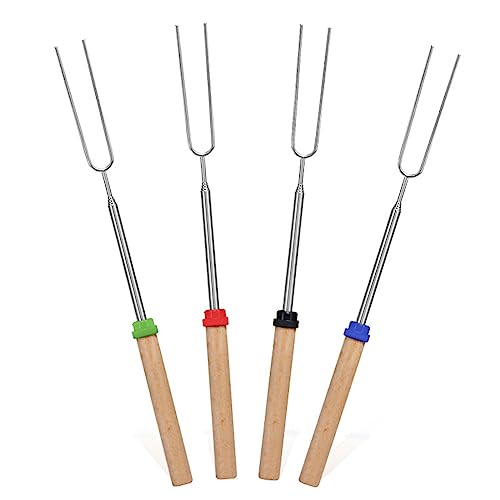 BUBEFSKD 4pcs Holzgriff Röststift Ausleitbare Edelstahlgabeln BBQ Gabel Für Lagerfeuer Grill & Wurst BBQ Camping Marshmallows Röststift Für Feuerstelle Leitbar von BUBEFSKD