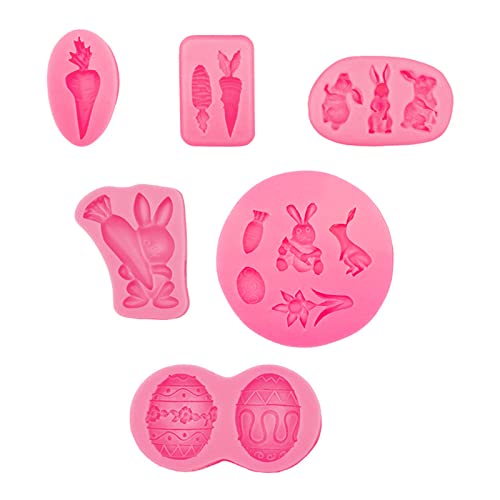 6pcs Kaninchen Karotten Eier Silikonform Fondant Kuchenform Backwerkzeug Zur Herstellung Von Bösten Kerzenschmuck Fondantformen Zum Dekorieren Weihnachtssilikon Zum Dekorieren von BUBEFSKD