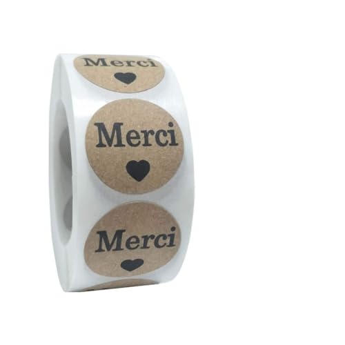 BUBEFSKD 500 Stück/Roll Round Labels Aufkleber Kleber Französisch Dank von BUBEFSKD