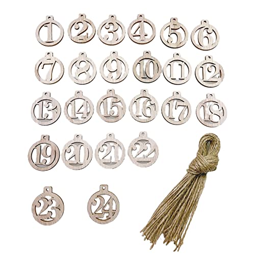 BUBEFSKD Adventskalender Holzzahlen Teller 1-24 Weihnachts Countdown Adventskalender Nummern Für Handwerk Weihnachtsbaumanhänger Holzzahlenplatten von BUBEFSKD