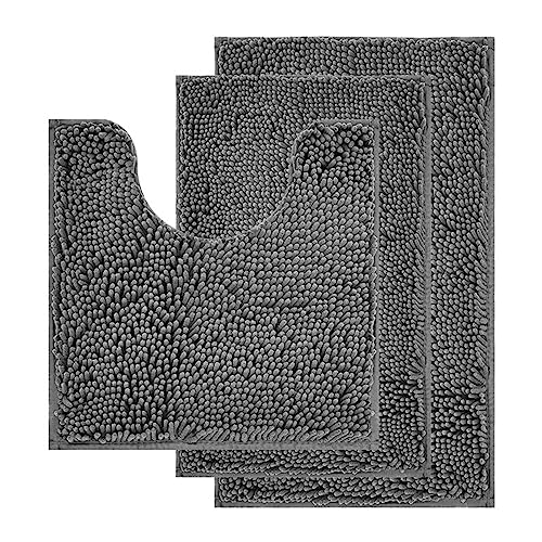 BUBEFSKD Badezimmer Teppiche Chenille Bad Matte Set Aus 3 Nicht Überrutschenden Badmatten Super Absorbierende U Förmige Dekoration Maschine Waschung Dusche von BUBEFSKD