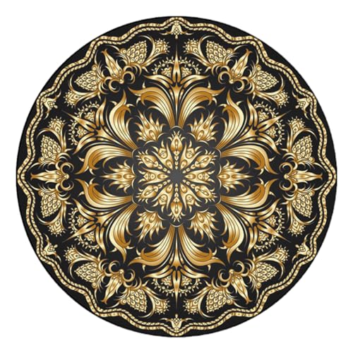 BUBEFSKD Europäische Luxuriöse Runde Fläche Teppichpolster Vintage Blumenabdruck Nachtteppich Nicht Schlupfkreis Bodenmatte Für Wohnzimmer Dekoration Runde Teppichpolster von BUBEFSKD
