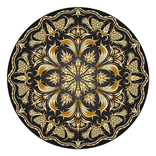 BUBEFSKD Europäische Luxuriöse Runde Fläche Teppichpolster Vintage Blumenabdruck Nachtteppich Nicht Schlupfkreis Bodenmatte Für Wohnzimmer Dekoration Runde Teppichpolster von BUBEFSKD