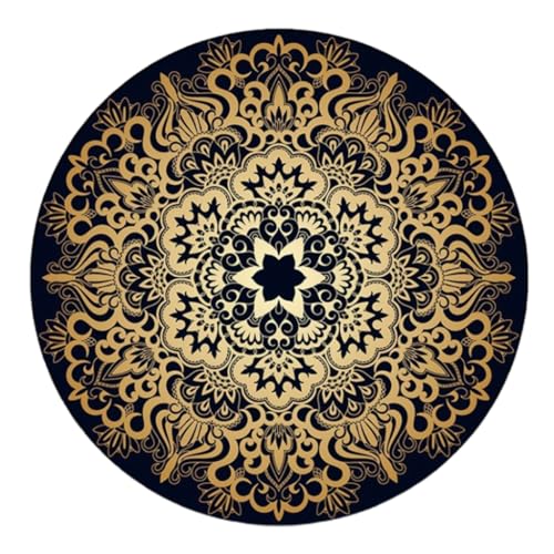 BUBEFSKD Europäische Luxuriöse Runde Fläche Teppichpolster Vintage Blumenabdruck Nachtteppich Nicht Schlupfkreis Bodenmatte Für Wohnzimmer Dekoration Runde Teppichpolster von BUBEFSKD