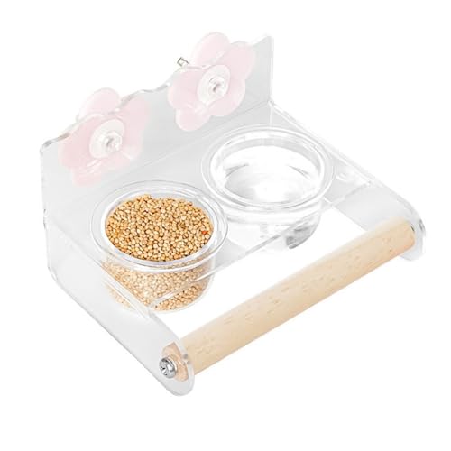 Klarer Acrylhängefutter Mit Doppelten Fütterungsschalen Und Stehende Holzstange Für Papageien Maakaws Vogelkäfigmontage Double Feeding Cup Für Papageien Und Wellenstoffen von BUBEFSKD