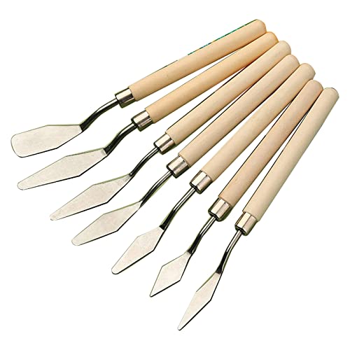 Malerei Mischung Schaber Palette Messer Kunst Spatel Mit Holzgriff Werkzeugen Für Öl Canvas Student 7 PC Palette Set Für Öl Acrylmischungsschreiber Spatel Mit von BUBEFSKD