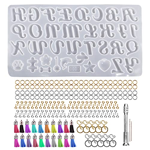 Silikon Alphabetharzform Kit Fancy Letter Und Ornament Epoxy Gussschlüsselkäse Set Schlüsselbundformen Mit Loch Für Epoxidharz von BUBEFSKD