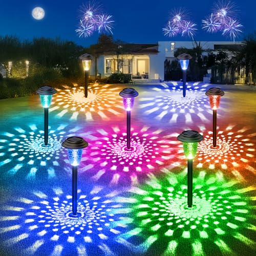 BUCASA 8 Stück Solarlampen für Außen Garten, Solarleuchten für Außen mit Wärme und RGB Modi, Wasserdicht Auto Ein/Aus Solarleuchten Garten Rasen, Terrasse, Hof, Balkon Deko Geschenke von BUCASA