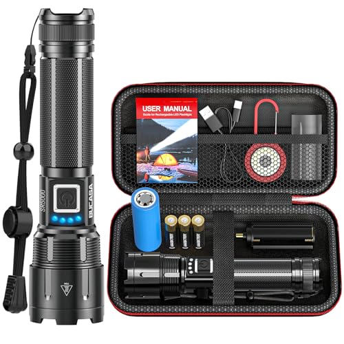 BUCASA Taschenlampe LED Aufladbar 1000000 Lumen, LED Taschenlampe Extrem Hell XHP70.2 Batteriebetrieben USB, Starke Taktische Taschenlampen, IP67 Wasserdicht 5 Modi Flashlight für Outdoor Notfälle BUCASA Taschenlampe LED Aufladbar 1000000 Lumen, LED Taschenlampe Extrem Hell XHP70.2 Batteriebetrieben USB, Starke Taktische Taschenlampen, IP67 Wasserdicht 5 Modi Flashlight für Outdoor Notfälle von BUCASA