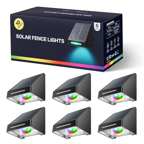 BUCASA solar wandleuchte aussen, 9 feste Farbe ＆ RGB Gradient Modi, heller Spot-Objektiv solarlampen für außen wand, Dämmerung bis Dämmerung led wandleuchte aussen Dekor für Wand Schritt Pool - 6 Pack von BUCASA