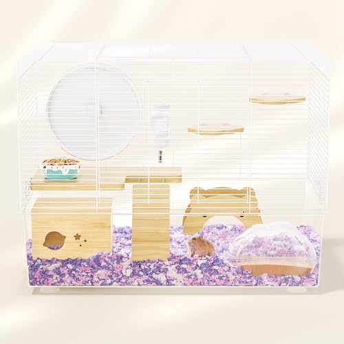 BUCATSTATE Hamsterkäfig mit Zubehör 3 Level, Im Lieferumfang Enthalten: Gratis-Napf, Versteck, Hamsterrad, Wasserflasche, Kleintierkäfig für Rennmäuse, Mäuse und Zwerghamster (62 cm L x 43 cm B) von BUCATSTATE