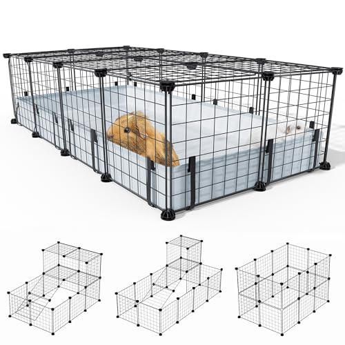 BUCATSTATE Meerschweinchen Käfig mit Wasserdichter Matte, 20 Paneelen Laufstall für Kleintiergehege 2 Tür Kaninchenkäfig aus Metall, C&C-Käfig für Igel, Welpe, Kätzchen, Hühner (120 * 60 * 30cm) von BUCATSTATE