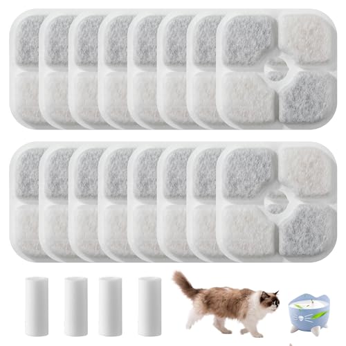 16 Stück Katzenbrunnen Filter mit 4 Schläuche,mit Harz und Aktivkohle,Triple Filter System Replacement Filter,für 2.5 L Trinkbrunnen Katze Ersatzfilter von BUCOMTU