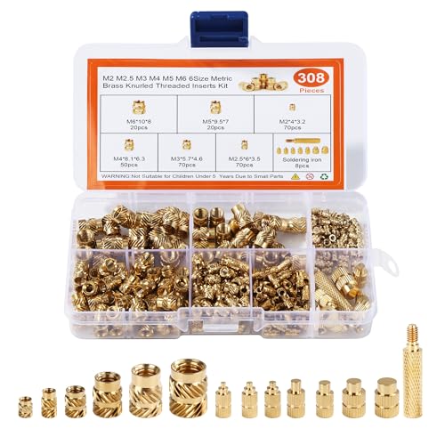308 Stück Gewindeeinsätze für 3D Druck, Messing Einpressmuttern M2 M2.5 M3 M4 M5 M6, Schmelzgewinde Set mit Einschmelzhilfe und Sortierbox,mit Kunststoff-Box 308 Stück Gewindeeinsätze für 3D Druck, Messing Einpressmuttern M2 M2.5 M3 M4 M5 M6, Schmelzgewinde Set mit Einschmelzhilfe und Sortierbox,mit Kunststoff-Box von BUCOMTU